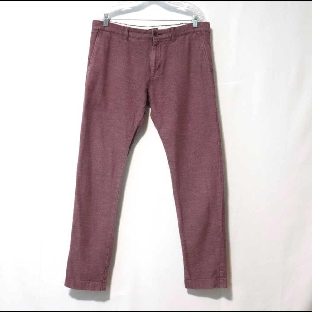 J. Crew red brushed twill slim flex pants 34 x 34
